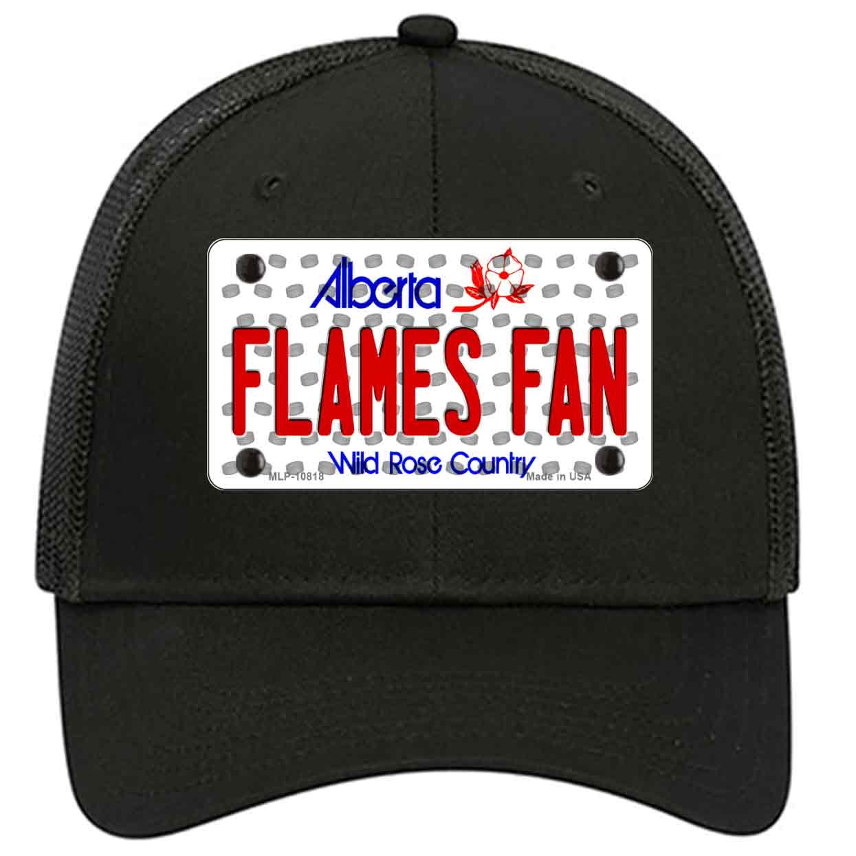 Flames Fan Alberta Novelty Black Mesh License Plate Hat