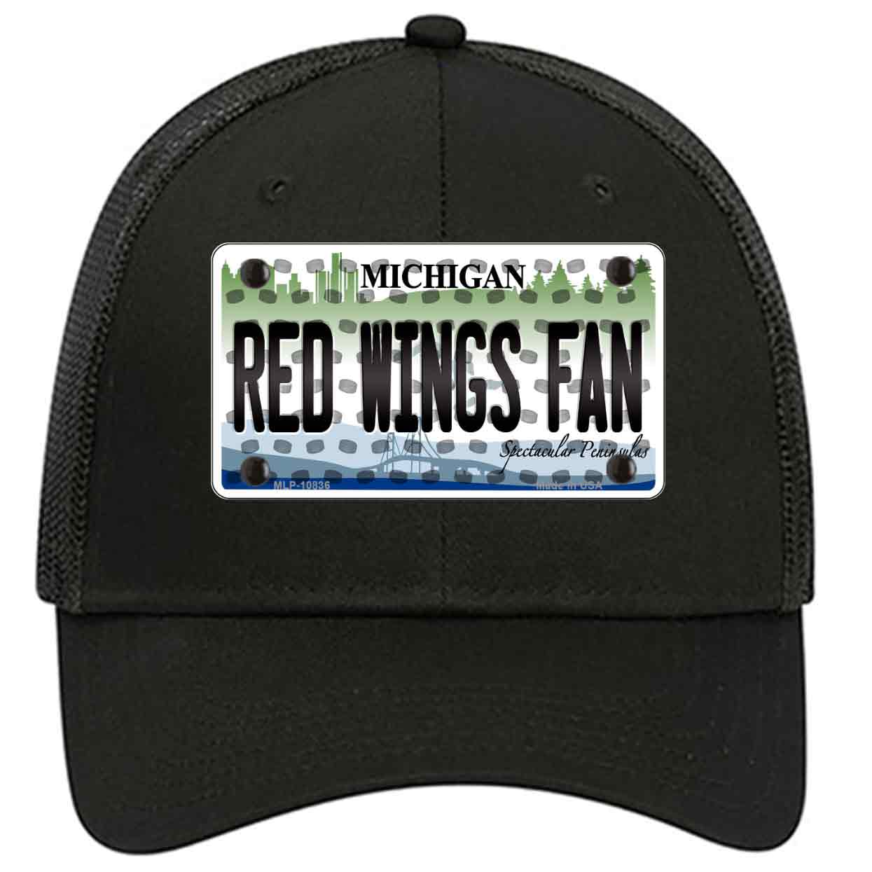 Red Wings Fan Michigan Novelty Black Mesh License Plate Hat