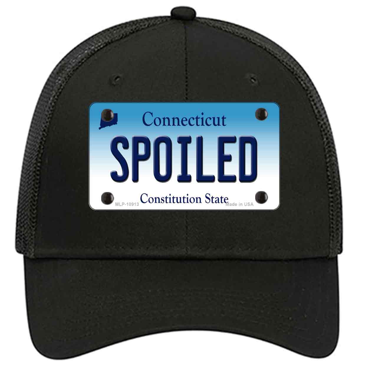 Spoiled Connecticut Novelty Black Mesh License Plate Hat