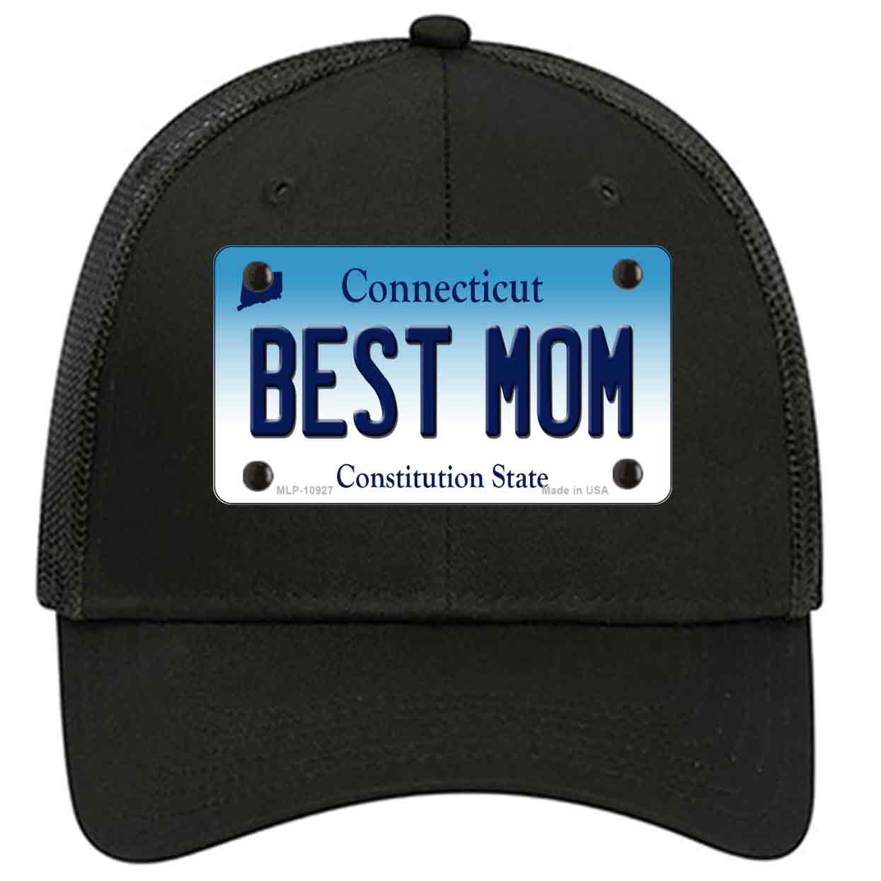 Best Mom Connecticut Novelty Black Mesh License Plate Hat