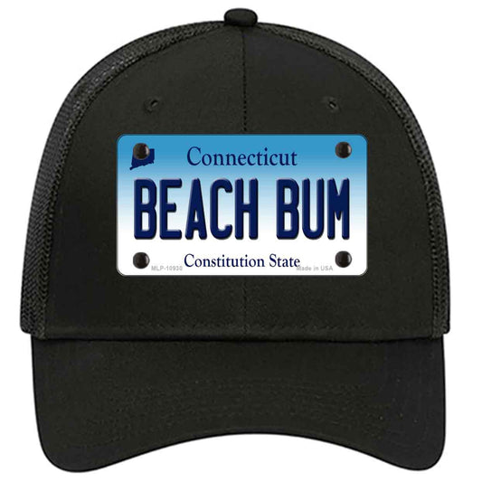 Beach Bum Connecticut Novelty Black Mesh License Plate Hat