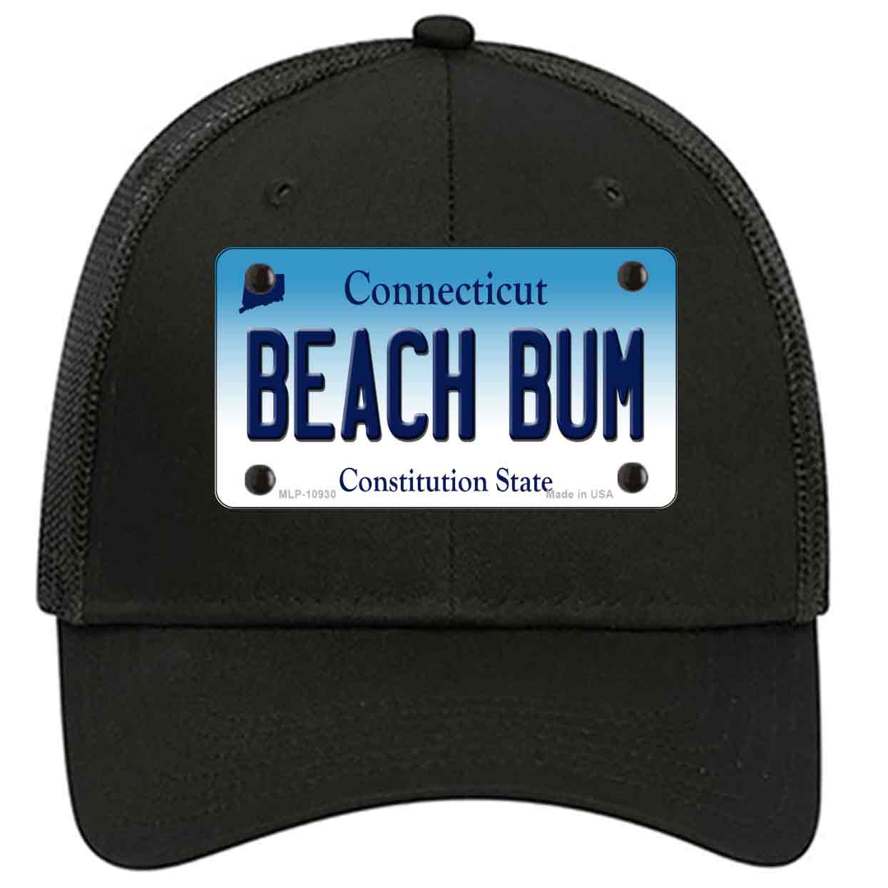 Beach Bum Connecticut Novelty Black Mesh License Plate Hat