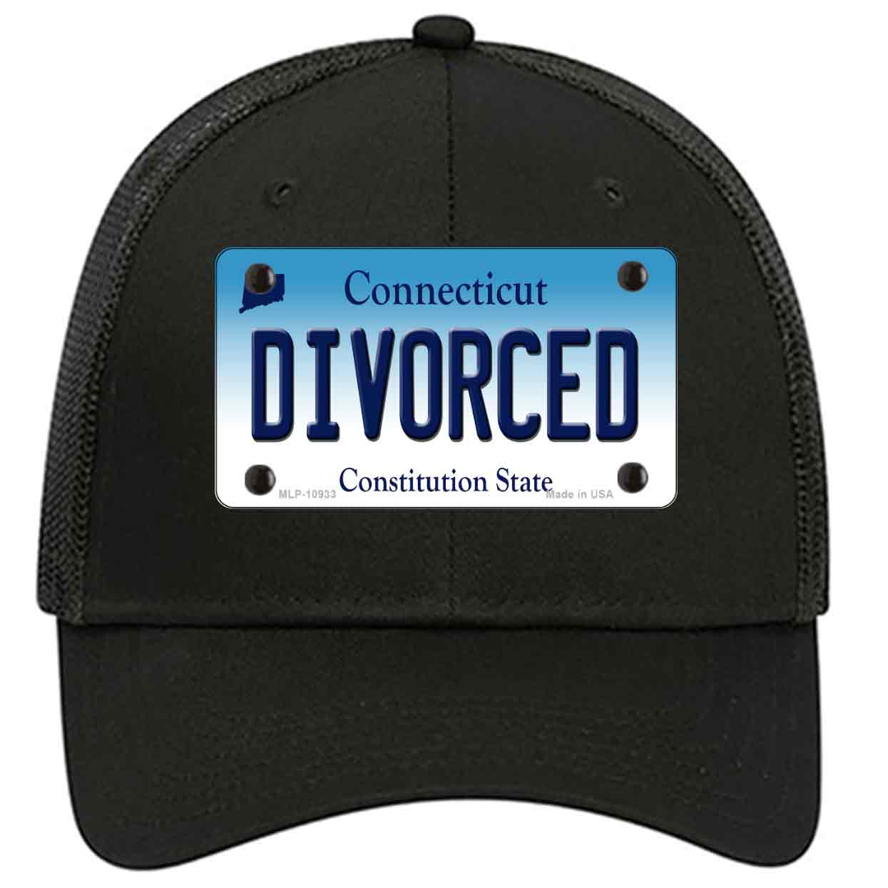 Divorced Connecticut Novelty Black Mesh License Plate Hat
