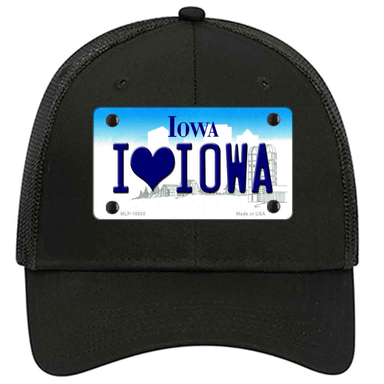 I Love Iowa Novelty Black Mesh License Plate Hat