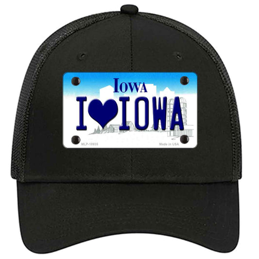 I Love Iowa Novelty Black Mesh License Plate Hat