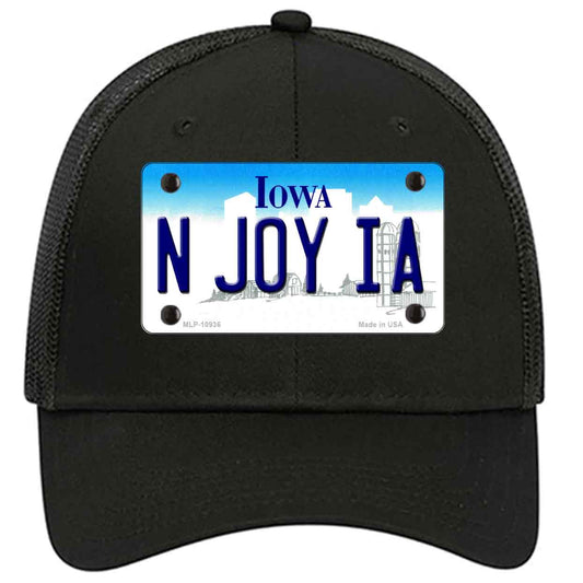 N Joy IA Iowa Novelty Black Mesh License Plate Hat