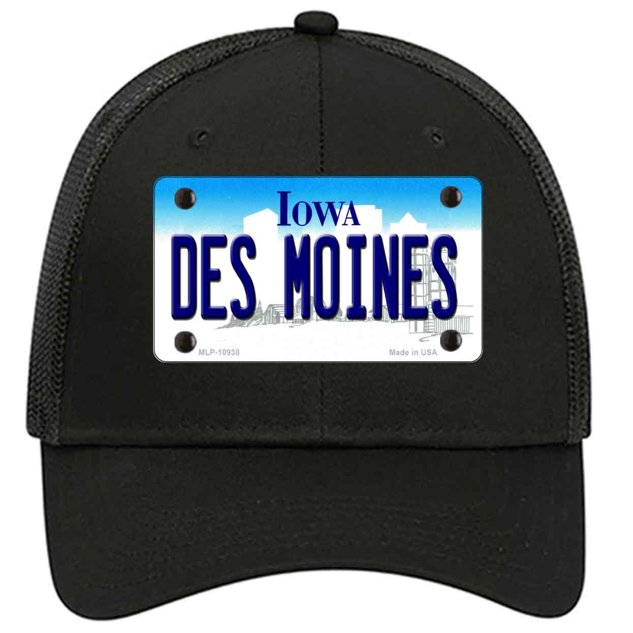 Des Moines Iowa Novelty Black Mesh License Plate Hat