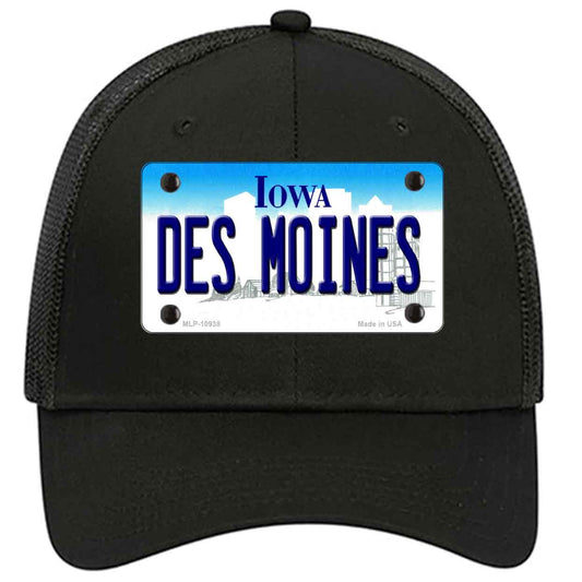 Des Moines Iowa Novelty Black Mesh License Plate Hat