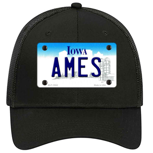 Ames Iowa Novelty Black Mesh License Plate Hat