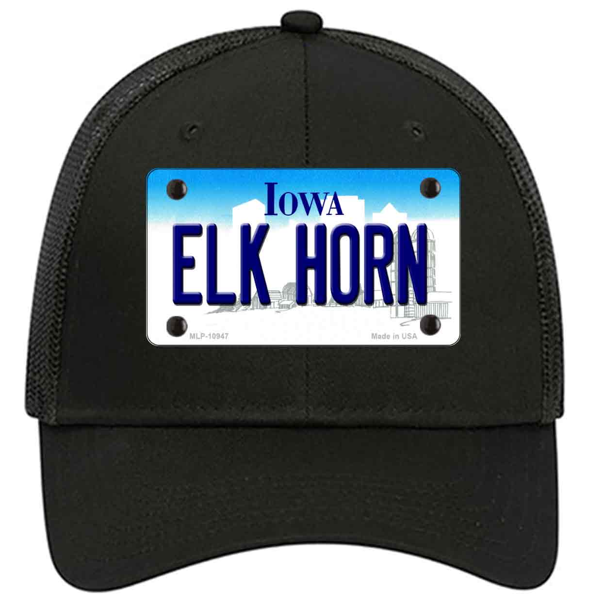 Elk Horn Iowa Novelty Black Mesh License Plate Hat