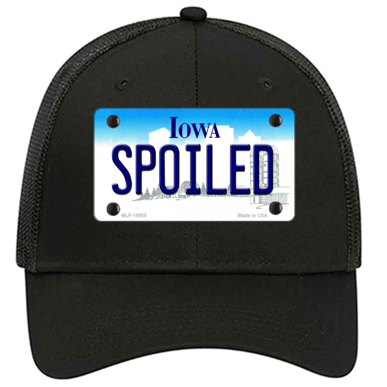 Spoiled Iowa Novelty Black Mesh License Plate Hat