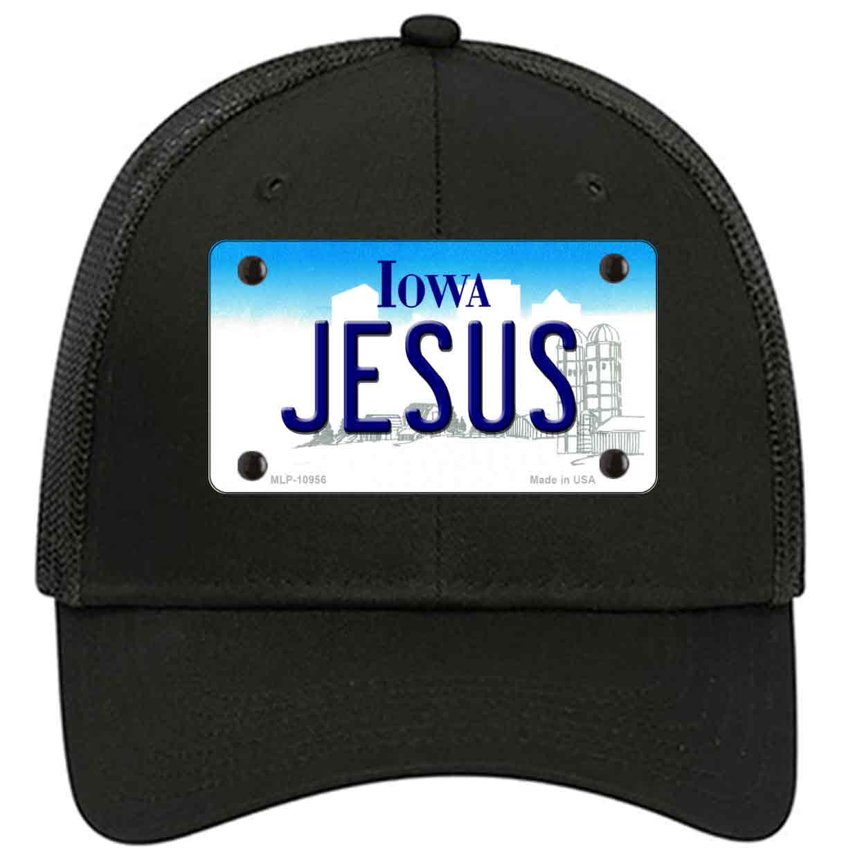 Jesus Iowa Novelty Black Mesh License Plate Hat