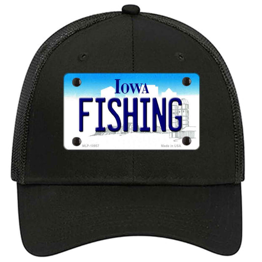 Fishing Iowa Novelty Black Mesh License Plate Hat