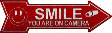 Smile You're On Camera Novelty Metal Arrow Sign
