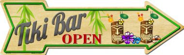 Tiki Bar Open Metal Novelty Arrow Sign