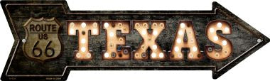 Texas Route 66 Bulb Letters Novelty Metal Arrow Sign