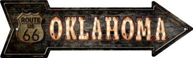 Oklahoma Route 66 Bulb Letters Novelty Metal Arrow Sign