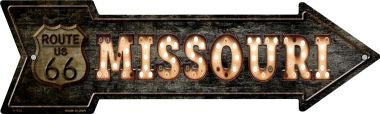 Missouri Route 66 Bulb Letters Novelty Metal Arrow Sign