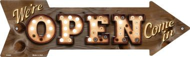 We're Open Bulb Letters Novelty Arrow Sign