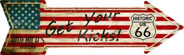 American Flag Get Your Kicks Novelty Metal Arrow Sign