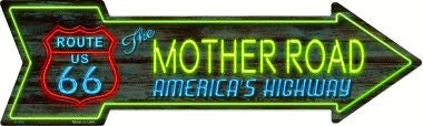 Route 66 Mother Road Neon Novelty Metal Arrow Sign