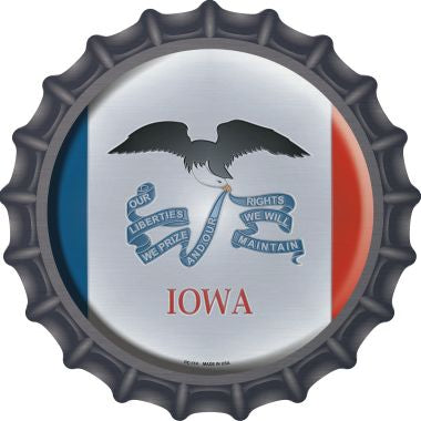 Iowa State Flag Novelty Metal Bottle Cap 12 Inch Sign