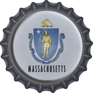 Massachusetts State Flag Novelty Metal Bottle Cap 12 Inch Sign