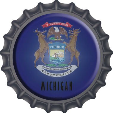Michigan State Flag Novelty Metal Bottle Cap 12 Inch Sign