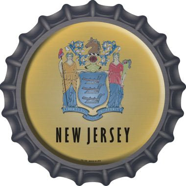 New Jersey State Flag Novelty Metal Bottle Cap 12 Inch Sign