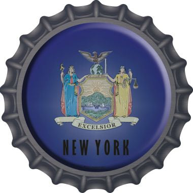 New York State Flag Novelty Metal Bottle Cap 12 Inch Sign