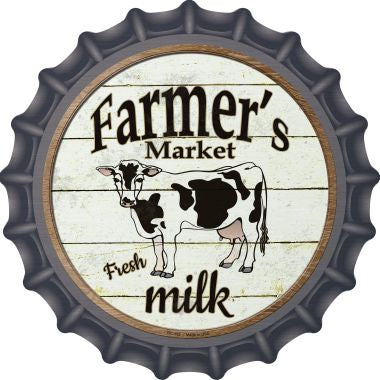Farmers Market Milk Novelty Metal Bottle Cap 12 Inch Sign