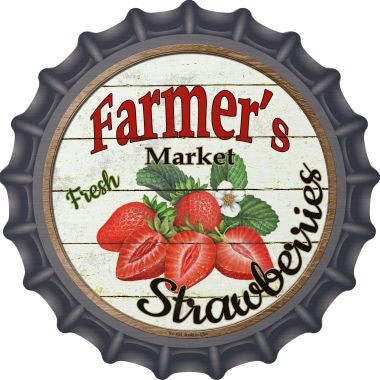 Farmers Market Strawberries Novelty Metal Bottle Cap 12 Inch Sign