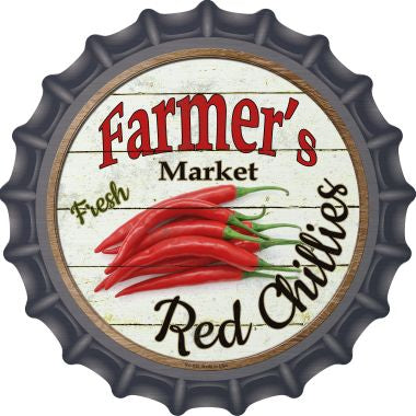 Farmers Market Red Chillies Novelty Metal Bottle Cap 12 Inch Sign