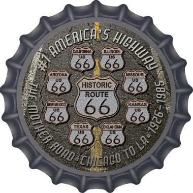 Route 66 Black Top Novelty Metal Bottle Cap BC-657