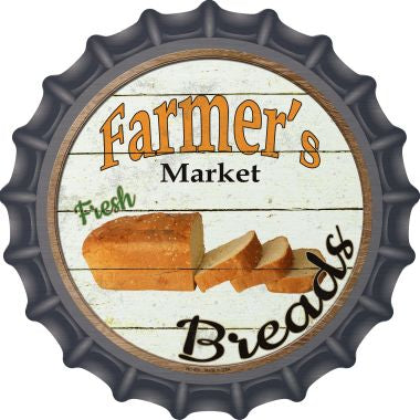 Farmers Market Breads Novelty Metal Bottle Cap 12 Inch Sign