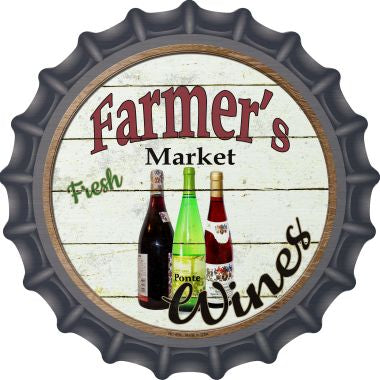 Farmers Market Wines Novelty Metal Bottle Cap 12 Inch Sign