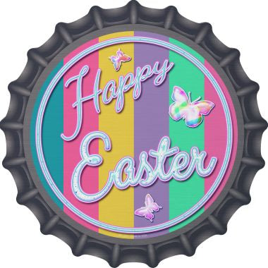 Happy Easter with Butterflies Novelty Metal Bottle Cap 12 Inch SIgn