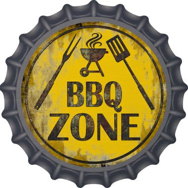 BBQ Zone Novelty Metal Bottle Cap 12 Inch Sign