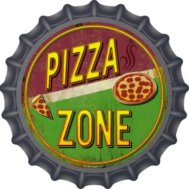 Pizza Zone Novelty Metal Bottle Cap 12 Inch Sign