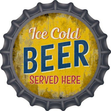 Ice Cold Beer Served Here Novelty Metal Bottle Cap 12 Inch Sign