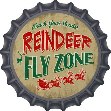Reindeer Fly Zone Novelty Metal Bottle Cap 12 Inch sign
