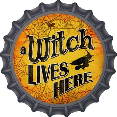 A Witch Lives Here Novelty Metal Bottle Cap 12 Inch Sign