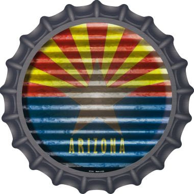 Arizona Flag Corrugated Effect Novelty Metal Bottle Cap 12 Inch Sign