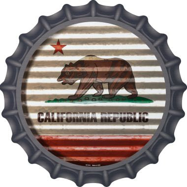 California Flag Corrugated Effect Novelty Metal Bottle Cap 12 Inch Sign