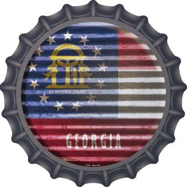 Georgia Flag Corrugated Effect Novelty Metal Bottle Cap 12 Inch Sign