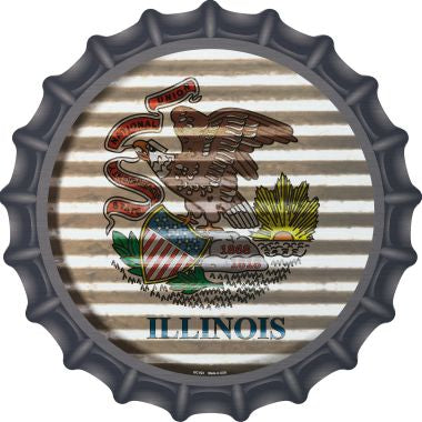Illinois Flag Corrugated Effect Novelty Metal Bottle Cap 12 Inch Sign