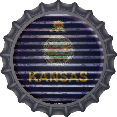 Kansas Flag Corrugated Effect Novelty Metal Bottle Cap 12 Inch Sign
