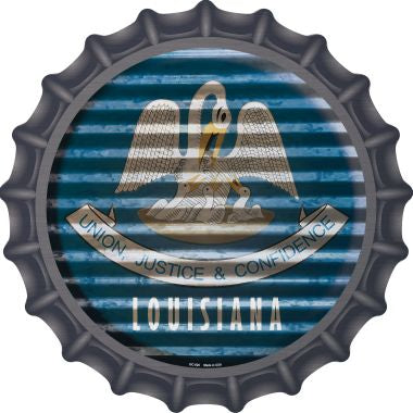 Louisiana Flag Corrugated Effect Novelty Metal Bottle Cap 12 Inch Sign