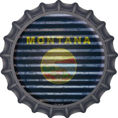 Montana Flag Corrugated Effect Novelty Metal Bottle Cap 12 Inch Sign