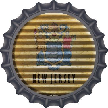 New Jersey Flag Corrugated Effect Novelty Metal Bottle Cap 12 Inch Sign